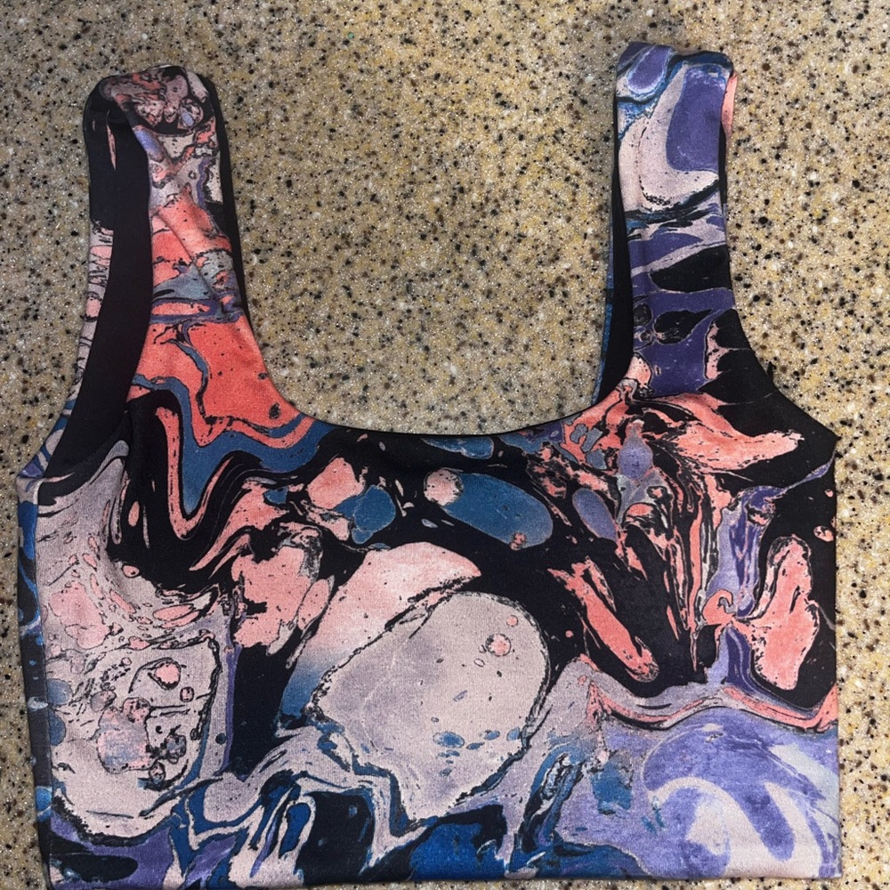 Jo + Jax Abstract Marble Print Crop Top Sports Bra